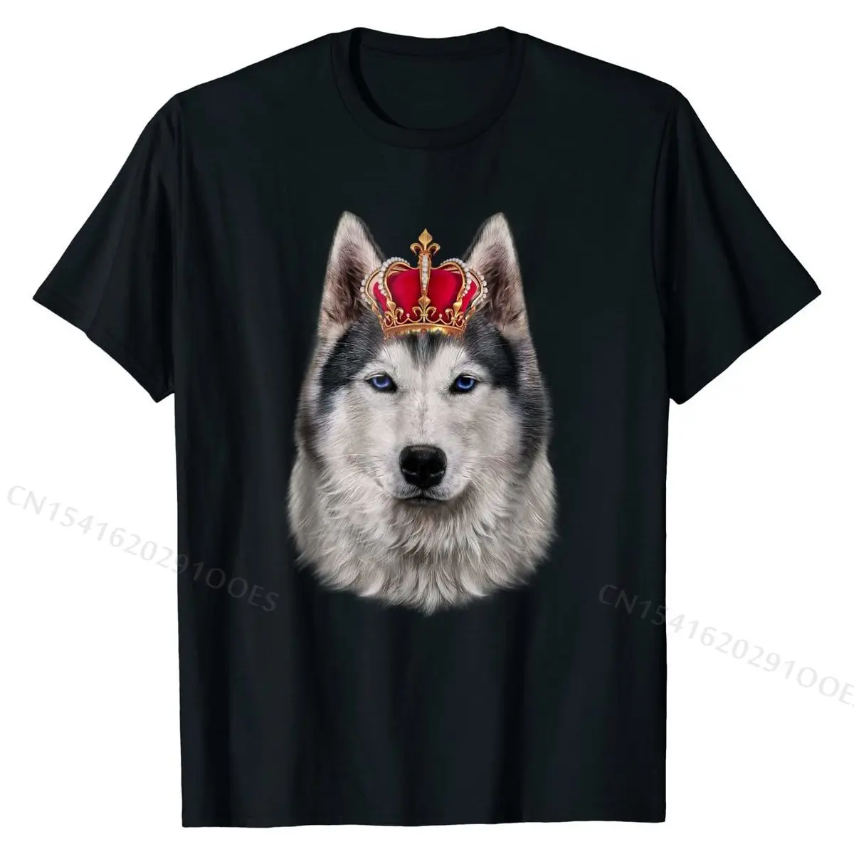 

Siberian Husky Dog Wearing an Imperial Crown, T-Shirt Fashion Men Top T-shirts Cotton Tops & Tees Printed On