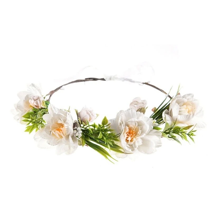 

Повязка на голову в стиле бохо для девушек, Цветочная корона с лентой ручной работы, свадебная корона с маргаритками, свадебный головной убо...