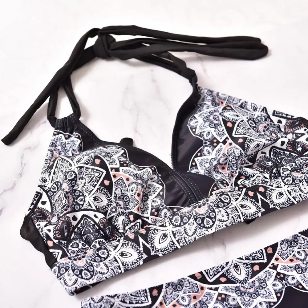 

80% Hot Sell Vintage Women Plus Size Halter Bandage Summer Bikini Set Two-piece Swimsuit