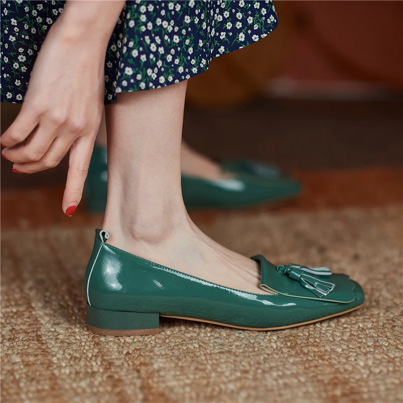 

VERCONAS Sweet Fringe Women Pumps Fashion Casual 2021 New Spring Genuine Leather Low Heels Shoes Woman Square Toe Classic Basic