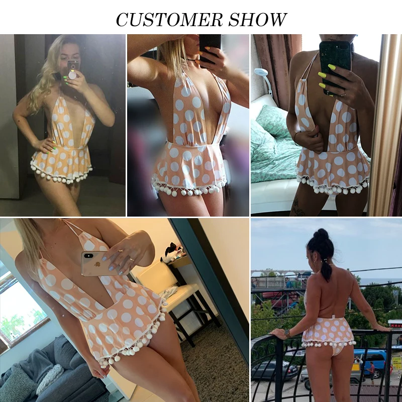 Куркума сексуальный сдельный купальник женский в горошек с кисточками бикини 2019