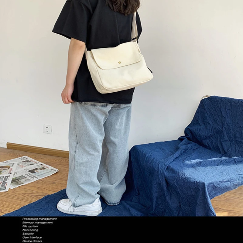 

Japanese canvas bag ladies new small fresh casual shoulder bag Korean ins fashion slung canvas bag solid color