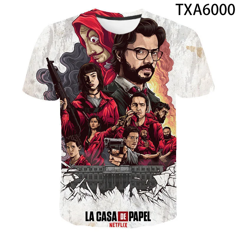 

Футболка La Casa De Papel для мужчин и женщин, Модный повседневный крутой топ с 3D принтом, с коротким рукавом для мальчиков и девочек, лето 2020