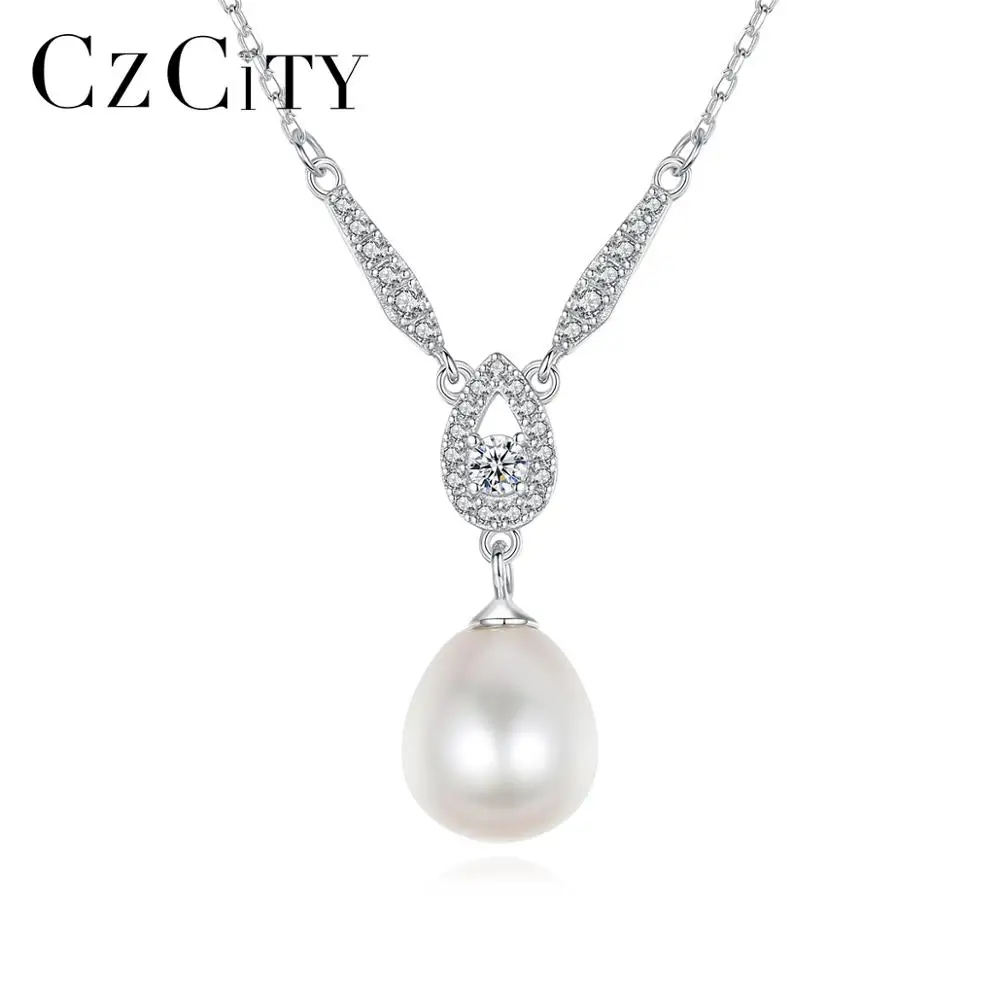 

CZCITY 925 Sterling Silver Pendant Necklace Natural Pearls for Women Dating Accessories Fine Jewelry Christmas Gifts FN-0275