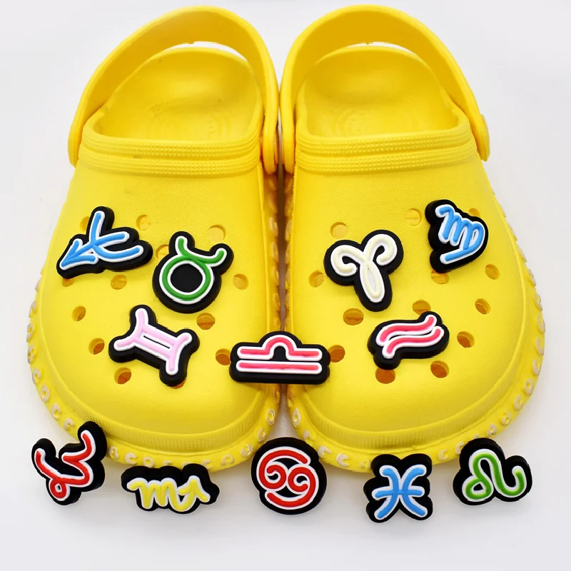 

PVC Shoe Charms Accessories 12Constellation Aries Libra Shoe Decoration Buckles Accessories for Clogs sandals X-mas Gifts Buckle