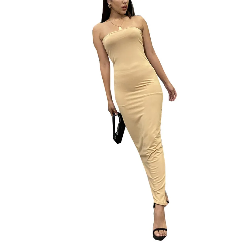 

YSDNCHI Sexy Long Dresses Women Summer Sleeveless Bodycon Back Split Backless Off Shoulder Strapless Straight Casual Party White