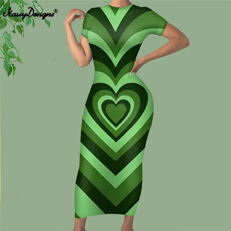 

Noisydesigns/женское летнее элегантное винтажное платье с зеленым сердечком и принтом в виде кругов 2022, офисный Женский Длинный Сарафан Vestidos 4XL