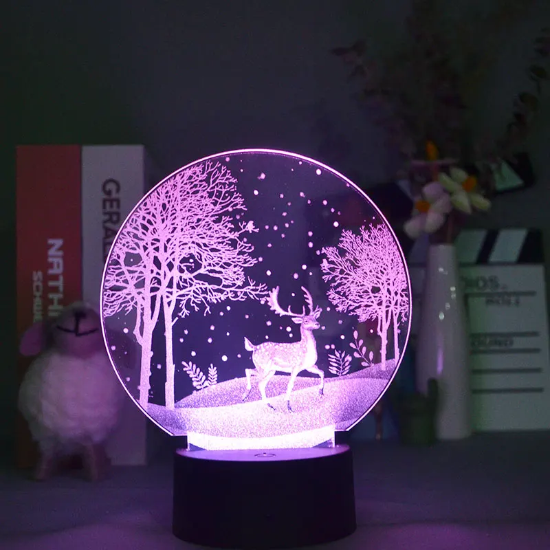 

Romantic Sika Deer 3D Visual Nightlight Colorful Bedside Lamp Teenager Room Decor USB Plug-in Children Birthday Gift Night Light