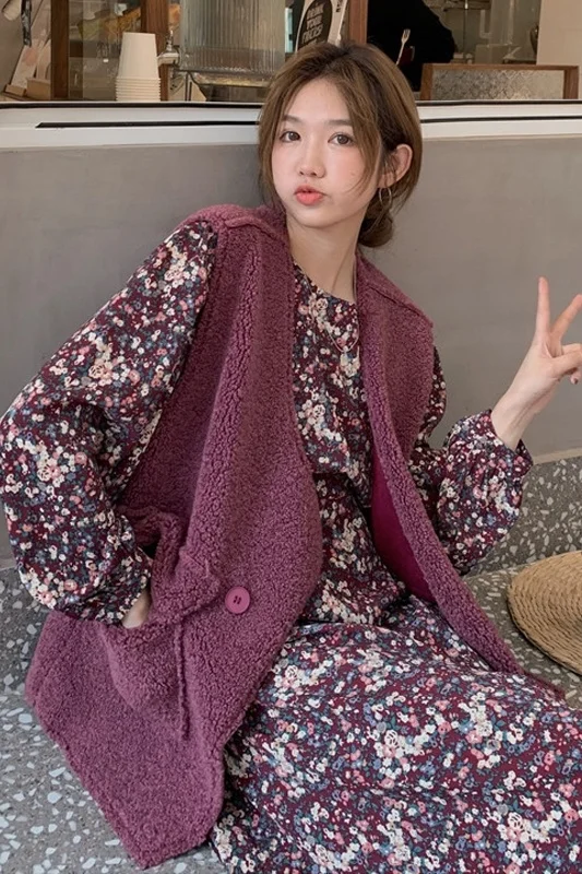 Цельнокроеное платье из овечьей шерсти Свободный жилет + с V-образным вырезом и