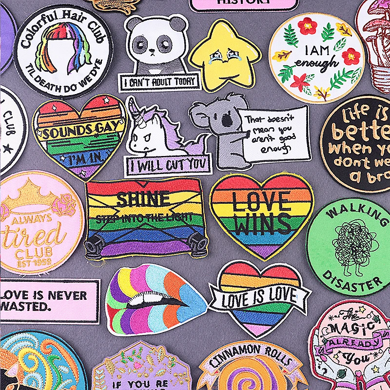 

Hippie Animals Patches Embroidered Patches For Clothing DIY Cartoon Rainbow Stripes Iron On Patches For Kids Clothes Appliques