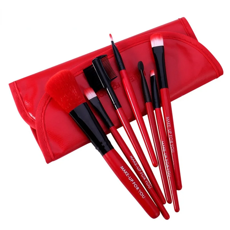 

7pcs/Kit Red Make Up Brushes Set Cosmetics Beauty Eye Primer Powder Blush With Bag