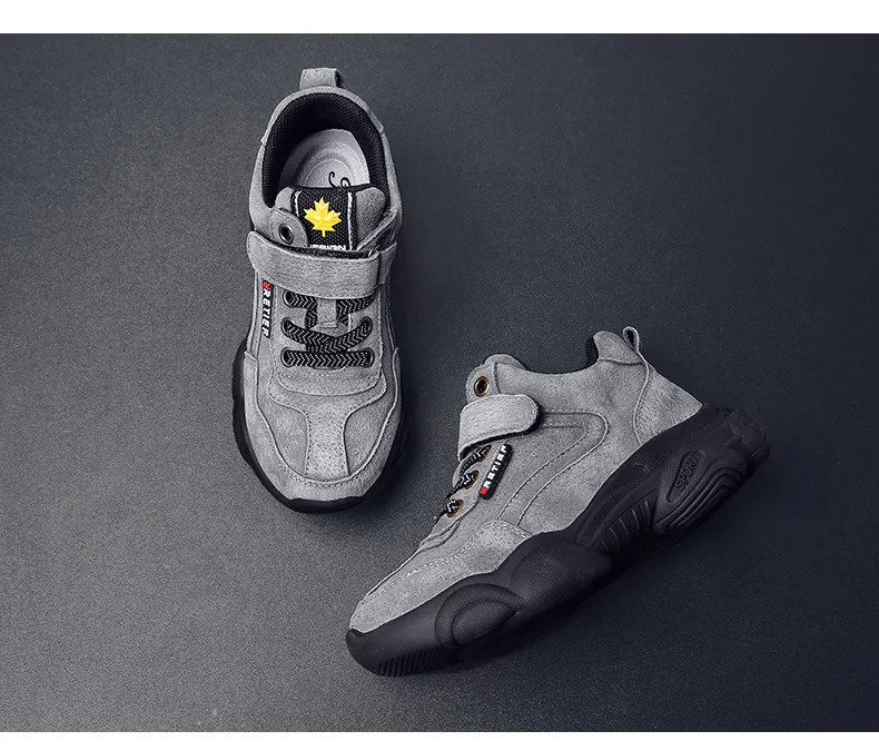 High quality leather outdoor sports boys shoes comfortable Velcro casual shoes