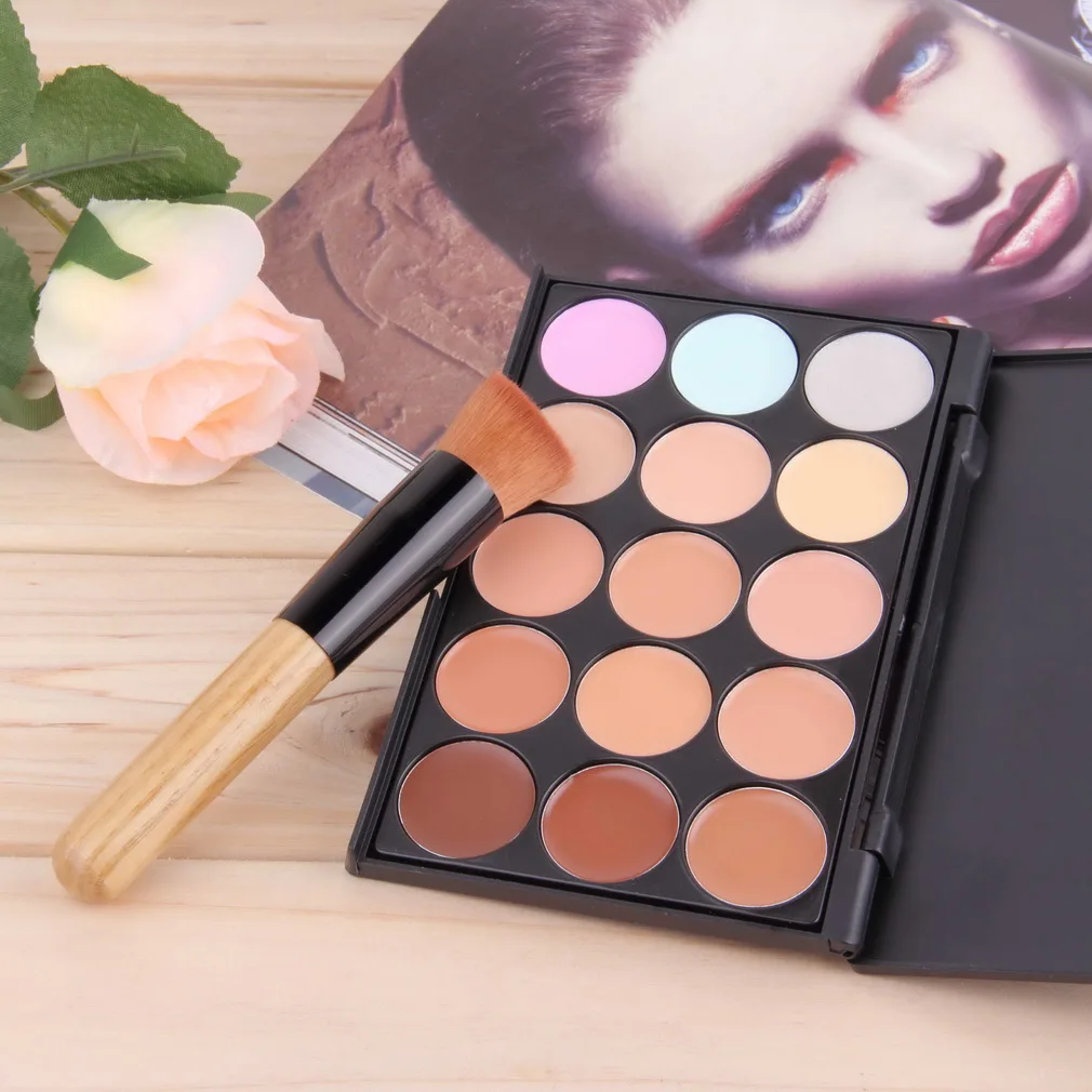 Профессиональная палитра консилера 15 цветов с основой и косой кисточкой для