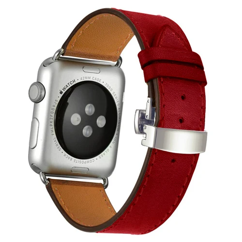 Silver buckle Кожаный ремешок для Apple watch band 4 44 мм 40 мм correa iwatch 5 4 3 2 ремешок 42 мм 38 мм Пряжка бабочка Apple watch 4 аксессуары - Цвет ремешка: Silver buckle