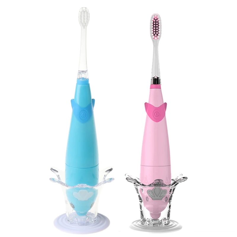 

Kids Sonic Toothbrush Electric Brush Waterproof Musical Dolphin Shape LED Light 2 Minutes Remind Dental Care for 3-12 Ages