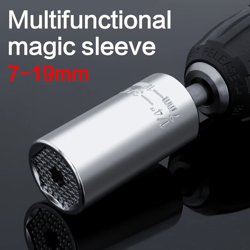 

Universal Torque Wrench Head Set Socket Sleeve 7-19mm Power Drill Ratchet Spanner Key Magic Grip Multi Hand Tools