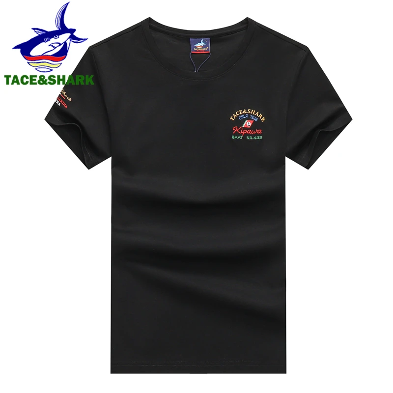 

TACE&SHARK Letter Embroidery T Shirt 2020 Summer Military Pilot T-shirts Clothing Fashion Mens Casual Cotton Solid Color Tshirts