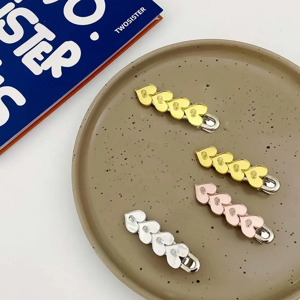 

1PC Cute Metal Mirror Love Heart Hairpin For Girl Transparent Irregular Smooth Reflective Duckbill Clip Hair Accessories