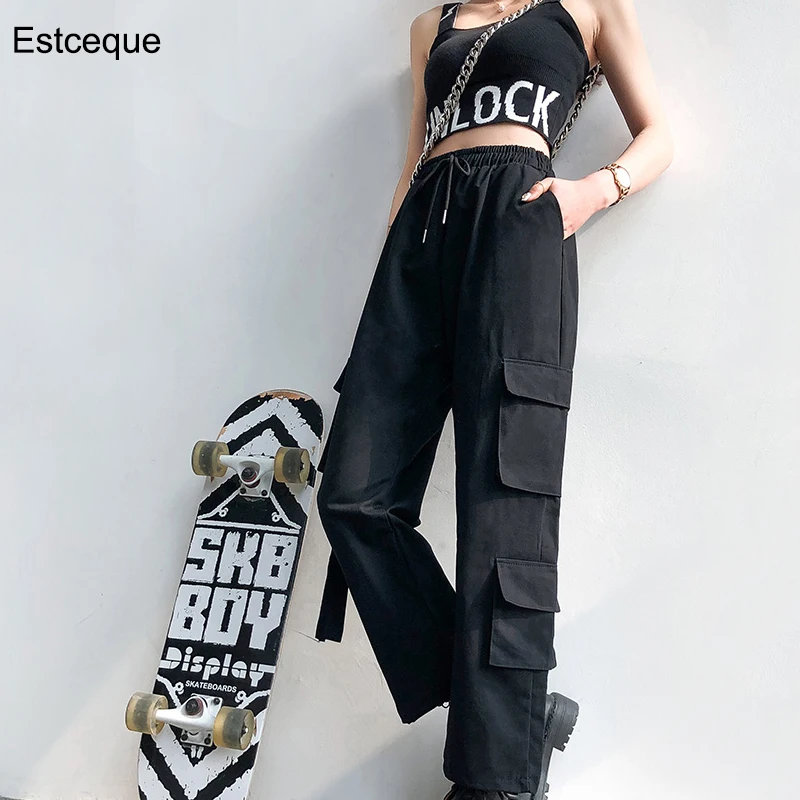 

Cargo pants women loose 2020 new summer high waist thin pants solid pockets casual sports plus size wide leg pants