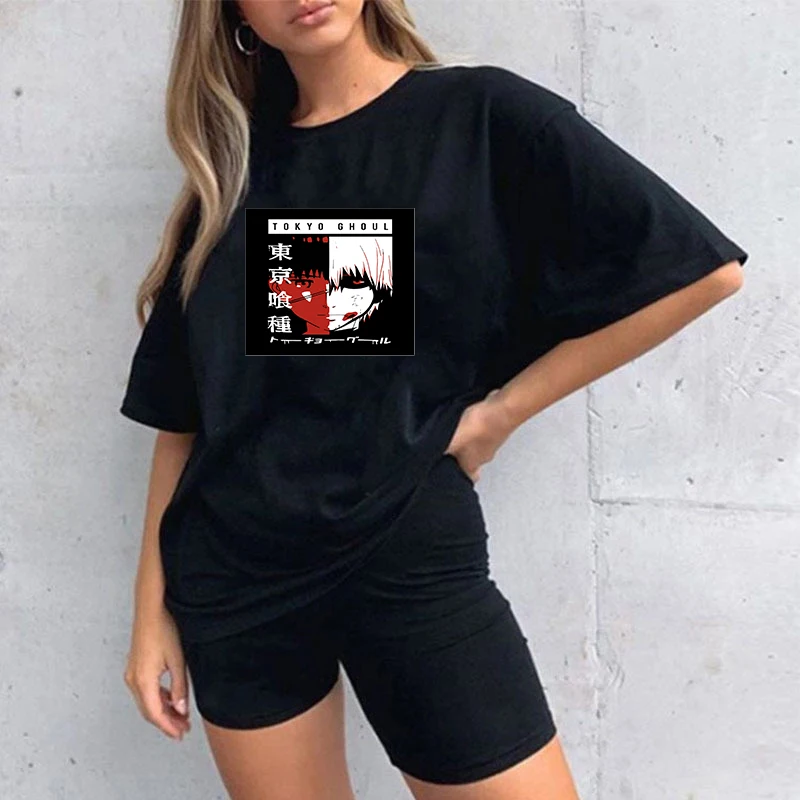 

Tokyo Ghoul Print Pattern Women's Clothes Summer New Black Round Neck Short Sleeve Casual Cool T-shirt