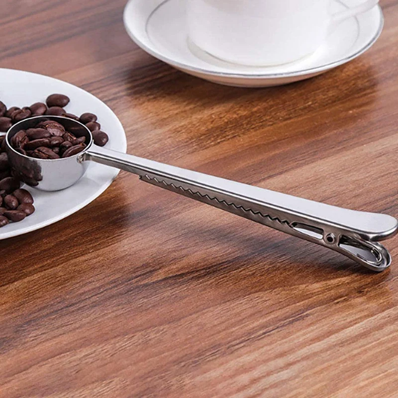 

Coffee Measuring Spoon Sealing Clip,3 Pack Stainless Steel Long Handle Coffee Scoops,Sealing Clip 2 in 1 Measuring Spoon