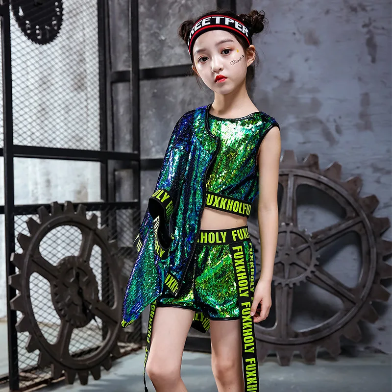 Детская одежда с блестками в стиле хип хоп Одежда для девочек Куртка Укороченный