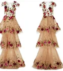 Красивое Многоярусное длинное платье для выпускного вечера цвета шампанского с цветочным рисунком, кружевные оборки, 3D цветок, пикантные вечерние платья для выпускного, иллюзия, официальное вечернее платье, Abiye, 2020