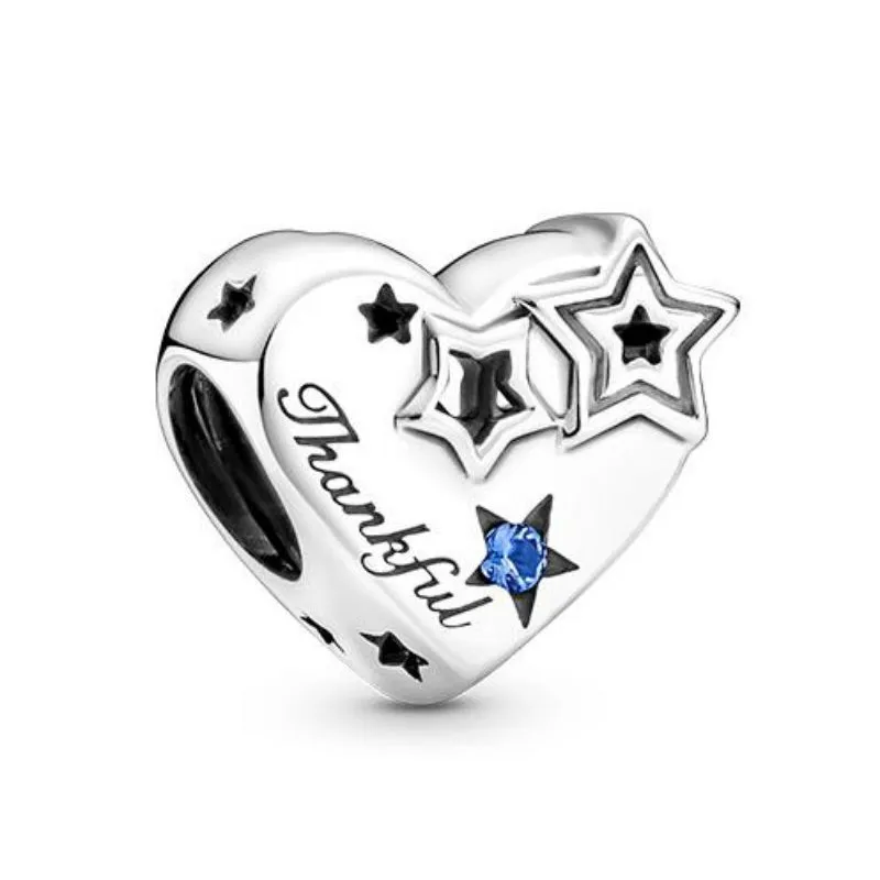 

100% 925 Silver New Stars Shine Thanksgiving Heart Beads Suitable For The Original Pandora Bracelet Women's Diy Charm Jewelry