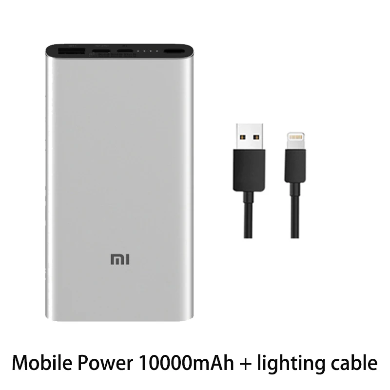 Mi Xiao mi power Bank, 10000 мА/ч, 3 внешних аккумулятора, QC3.0, зарядка, двойной USB выход, 18 Вт, быстрая зарядка, 10000 мА/ч, внешний аккумулятор для телефона - Цвет: Silver lightning