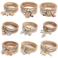 3colorslot elastic bracelets bangle for women crystal tree of life owl key lock music note owl butterfly heart charm jewelry