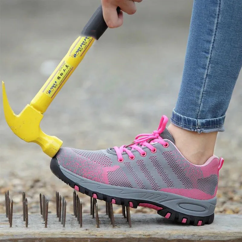 Женские защитные ботинки из плетеной ткани легкие дышащие рабочие со стальным