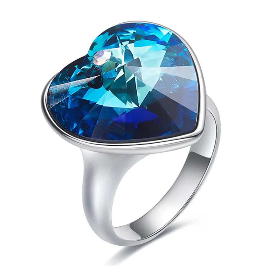 Женское кольцо украшенное синими кристаллами обручальные кольца подарок на