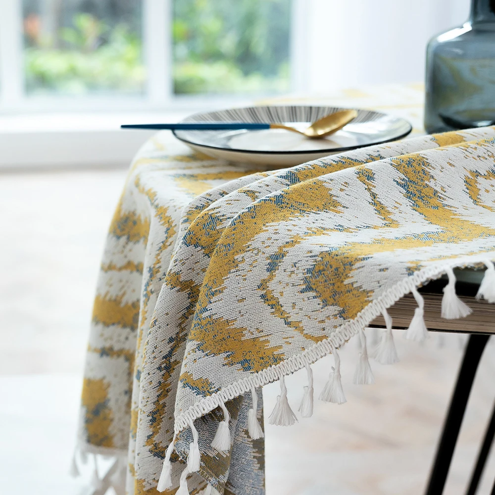 

Cotton Linen Striped Triangle Round Tassel Lace Tablecloth Table Cover Table Dining Desk Cloth Party Wedding Birthday Decoration