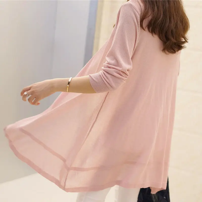 Женский трикотажный кардиган с длинным рукавом повседневный тонкий защитой от