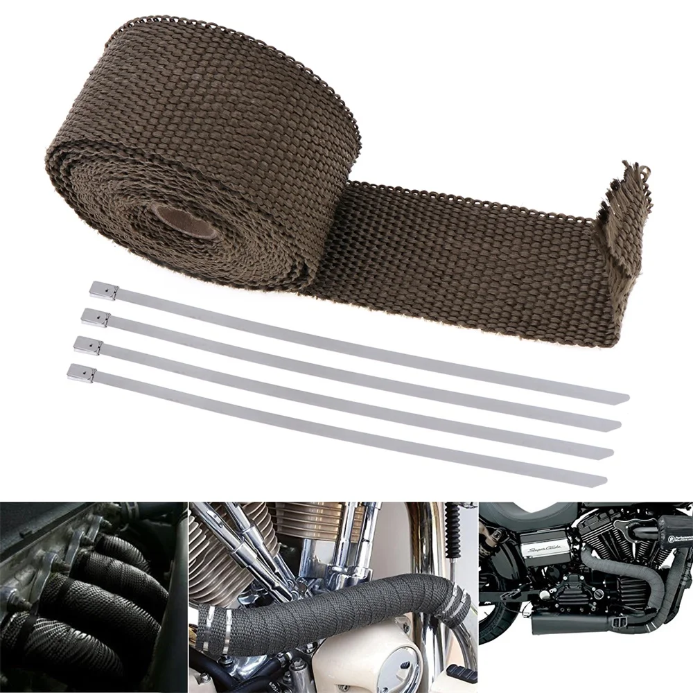 

5m x 50mm Motorcycle Exhaust Thermal Tape Header Heat Wrap Manifold Insulation Roll Resistant with Stainless Ties For Car