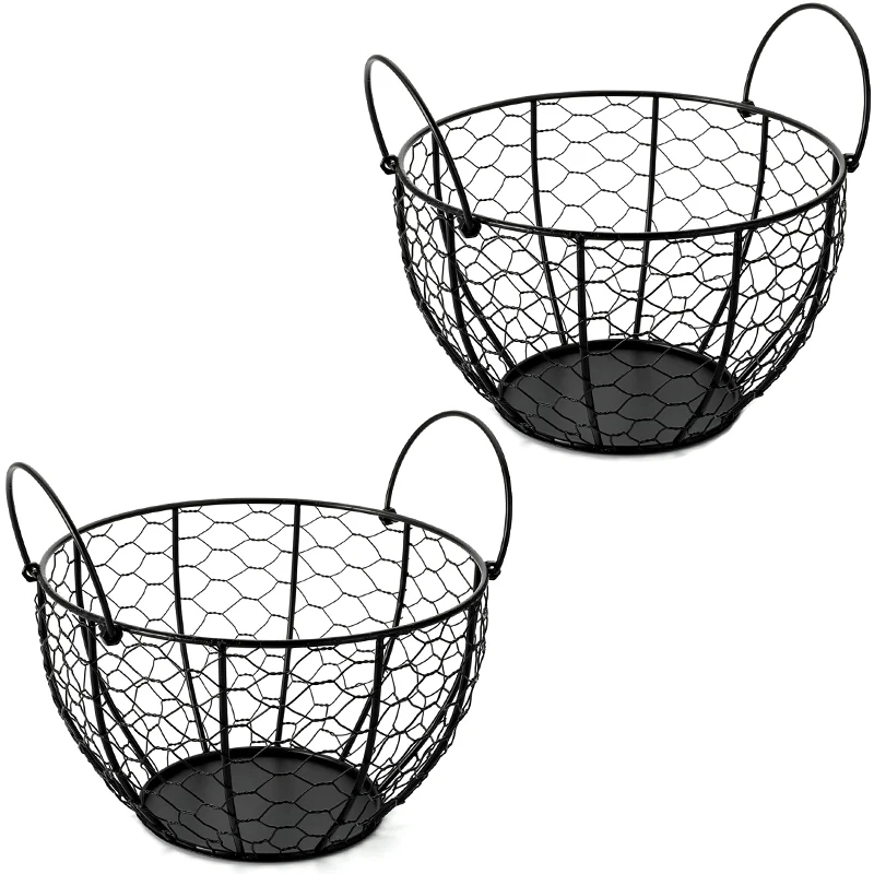 

Set of 2 Wire Egg Basket, Egg Storage Basket with Handles Chicken Eggs Holder Organizer Case Container Food Organizer