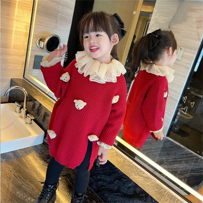 

Girls Boys Sweater Kids Coat Outwear 2022 Red Plus Velvet Thicken Warm Winter Autumn Knitting Wool Cotton Toddler Kids Baby Chil
