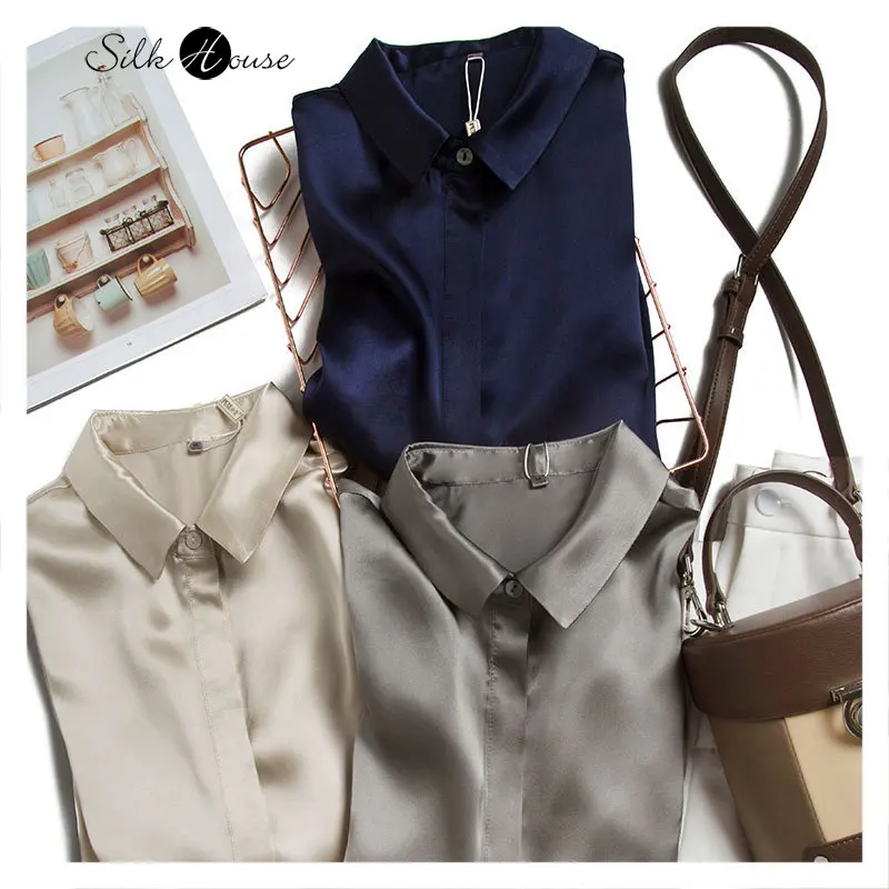 

Summer and Autumn New Elegant Women's Abstinence Goddess Temperament Silky Nude 6A Silk Satin Long-Sleeve Blouse Women