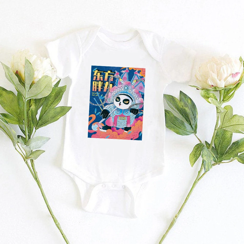 

Oriental Panda Baby Bodysuit Summer Casual Newborn Baby Pajamas Soft Fabric Home Baby Boy Clothes Round Neck White Ropa Bebe