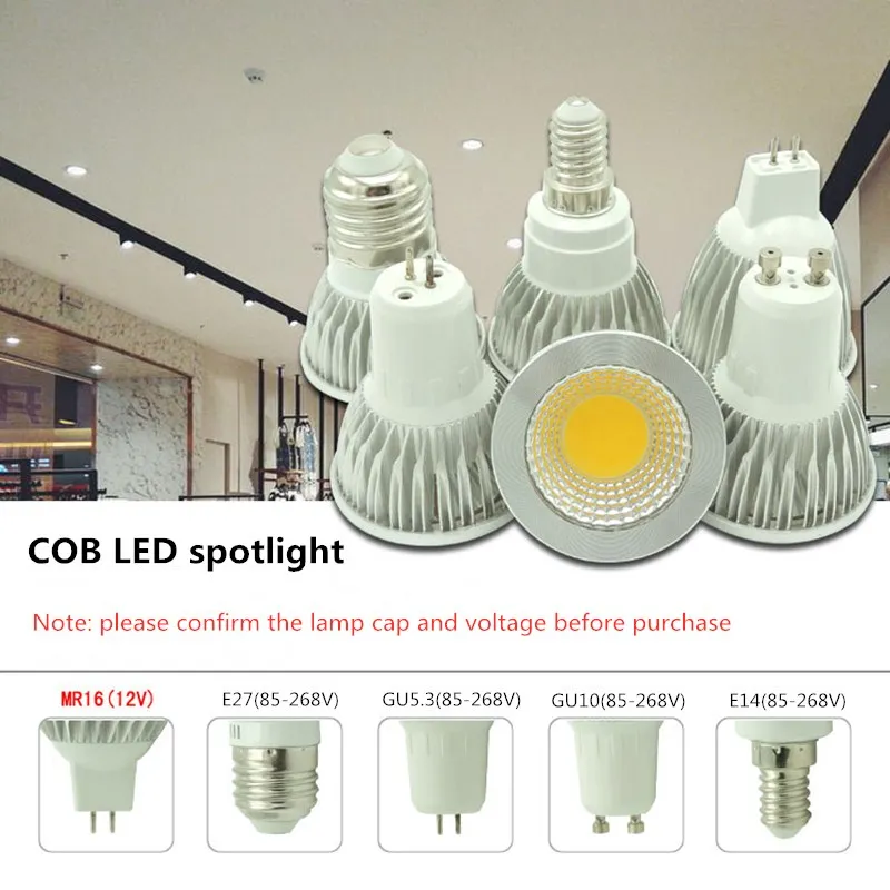 

COB LED E14 LED lamp E27 LED bulb AC 220V GU10 GU5.3 9W 12W 15W MR16 DC 12V Lampada LED Spotlight Table lamp Lamps light