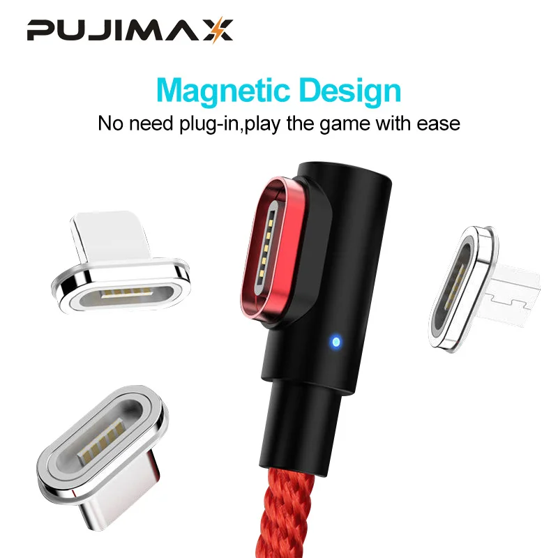 Магнитный кабель PUJIMAX 90 градусов usb c для быстрой зарядки передачи данных Type