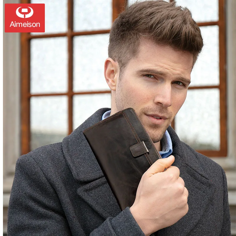 Кожаный мужской кошелек кожаный деловой клатч мобильный телефон сумка