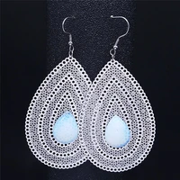 2022 water drop moonstone stainless steel bohemian drop earrings women silver color big earring jewelry boucle doreille exs04