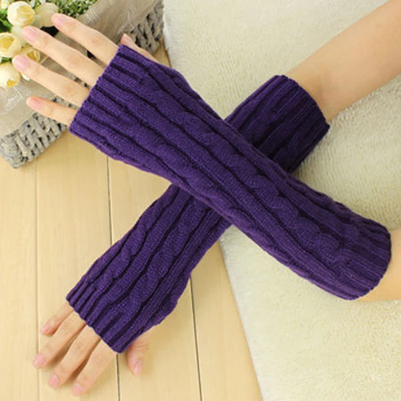 winter warm Women Wool Mitten solid Fingerless Gloves Hand Warmer Winter Arm Crochet Knitting Faux Gants Femme |