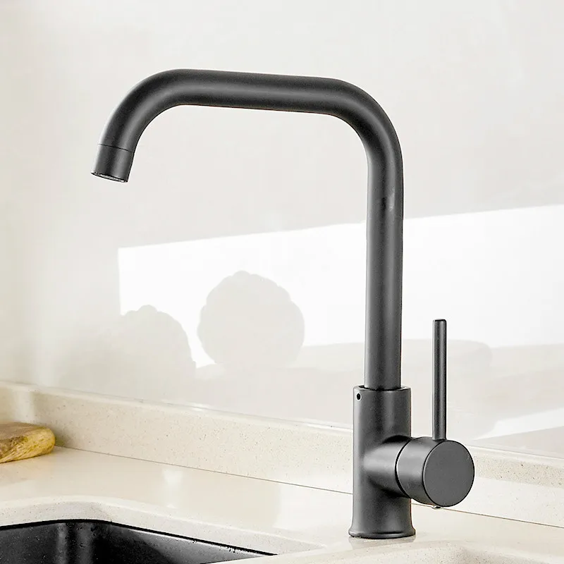 

Kitchen Faucet 360 Rotate Black Mixer Faucet for Kitchen Rubber Design Hot and Cold Deck Mounted Crane for Sinks AEF0012