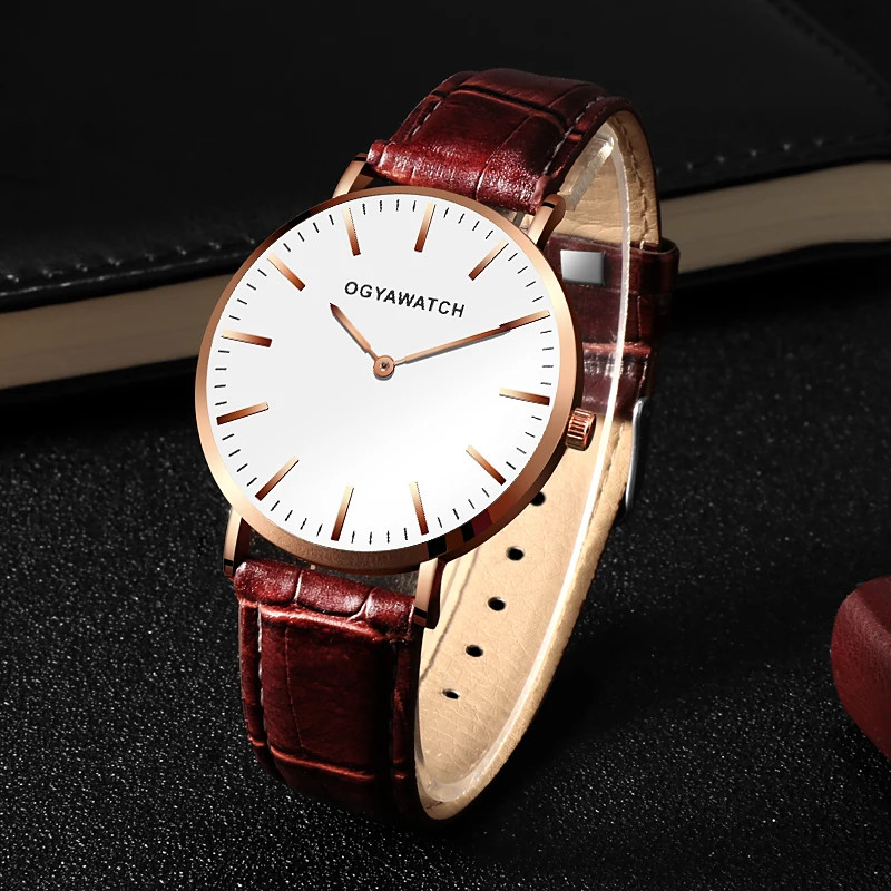 Часы наручные мужские кварцевые простые дизайнерские деловые с кожаным