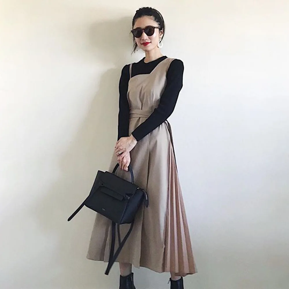 Корейское женское платье осень 2020 шикарное лоскутное Плиссированное длинное