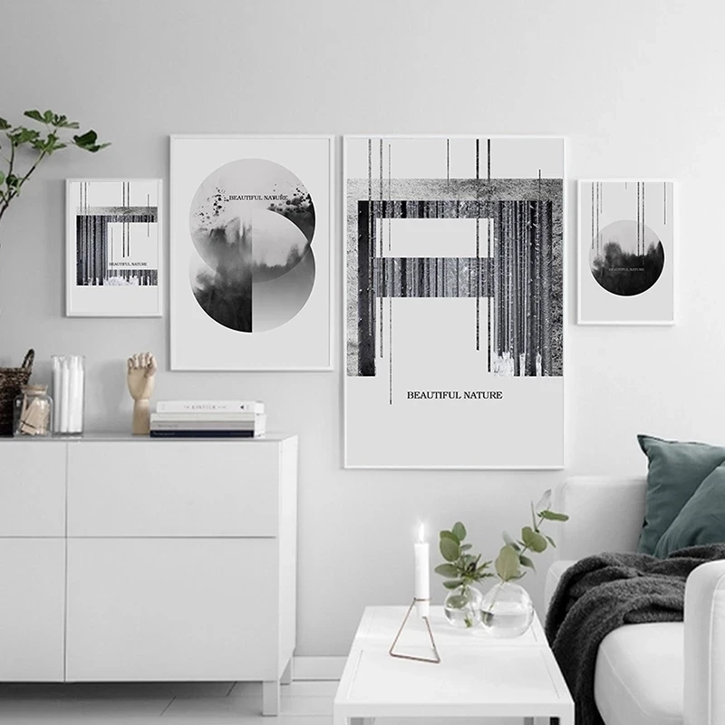 

Modern Abstract Canvas Painting Black White Forest Landscape Poster Wall Prints for Living Room Bedroom Home Decoration Pictures