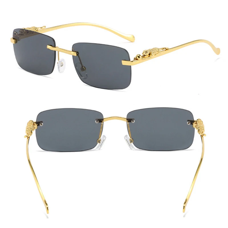 

Fashion Vintage Rimless Rectangle Glasses Luxury Brand Designer Women's Men's Popular Travel Driving Metal Cheetah Sunglasses