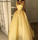 Женское атласное вечернее платье, длинное желтое платье без рукавов с аппликацией, элегантное платье для выпускного вечера, 2022